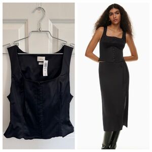 Wilfred Midnight Black Satin Bustier SMALL (Aritzia)